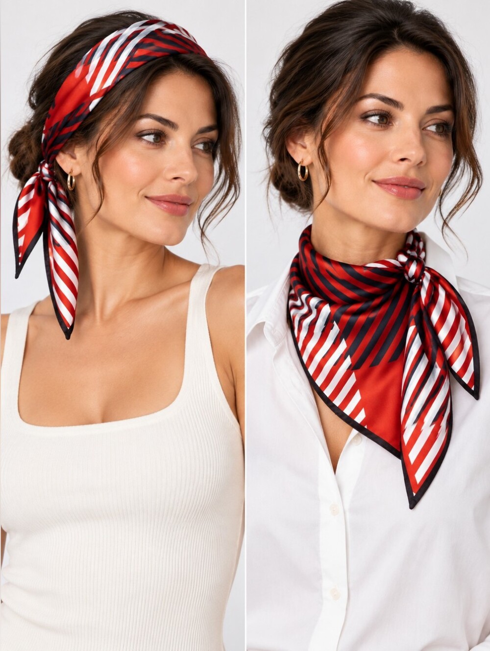 Alain Figaret Italian Silk Scarf 26" X 26" Square Bold Red White Stripes Cross